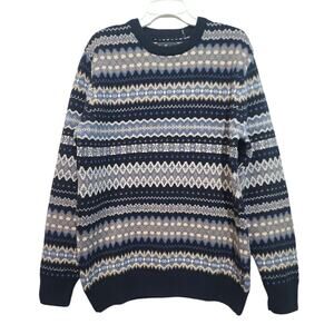 Barbour Case Fair Isle Crew Neck Jumper Large Blue GUC 100% Lambswool